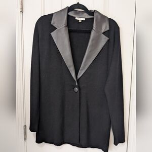 NWOT Sioni Black Knit Single Button Blazer with Faux Leather Collar S